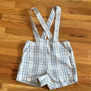 Panther Plaid Suspender Shorts - Cream and Light Blue 2Y Boy